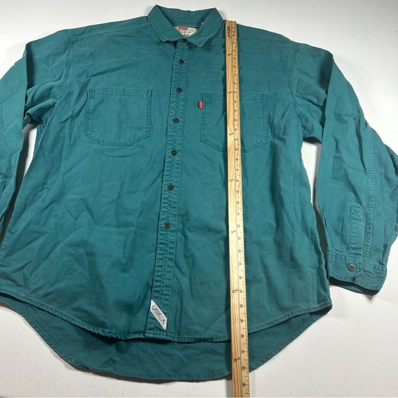 Vintage Levis Shirt Mens XL Teal Denim Jean Metal Button Up Red Tab Work 90s - Picture 3 of 7